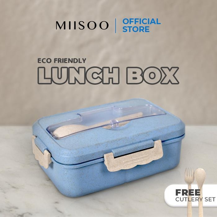 Miisoo Lunch Box Set Kotak Bekal Makan Jerami Gandum kotak makan Anti Tumpah Free Sendok dan Garpu