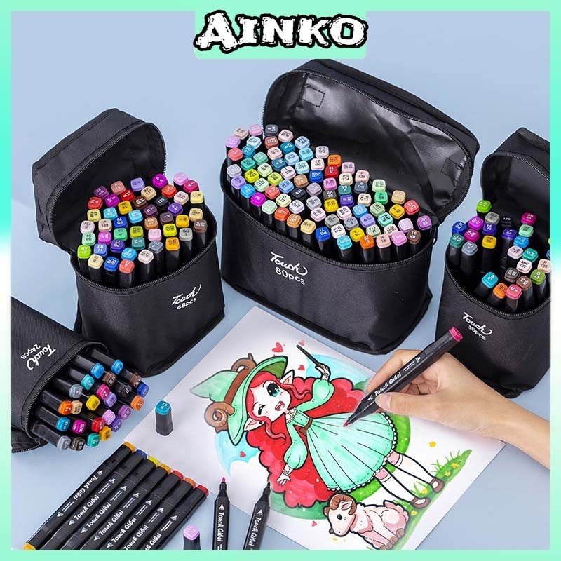 

UM1 Spidol Warna Stabilo Touch 24/36/48/60/80 Warna Dual Side Fine Art Brush Pen Sketsa Animation