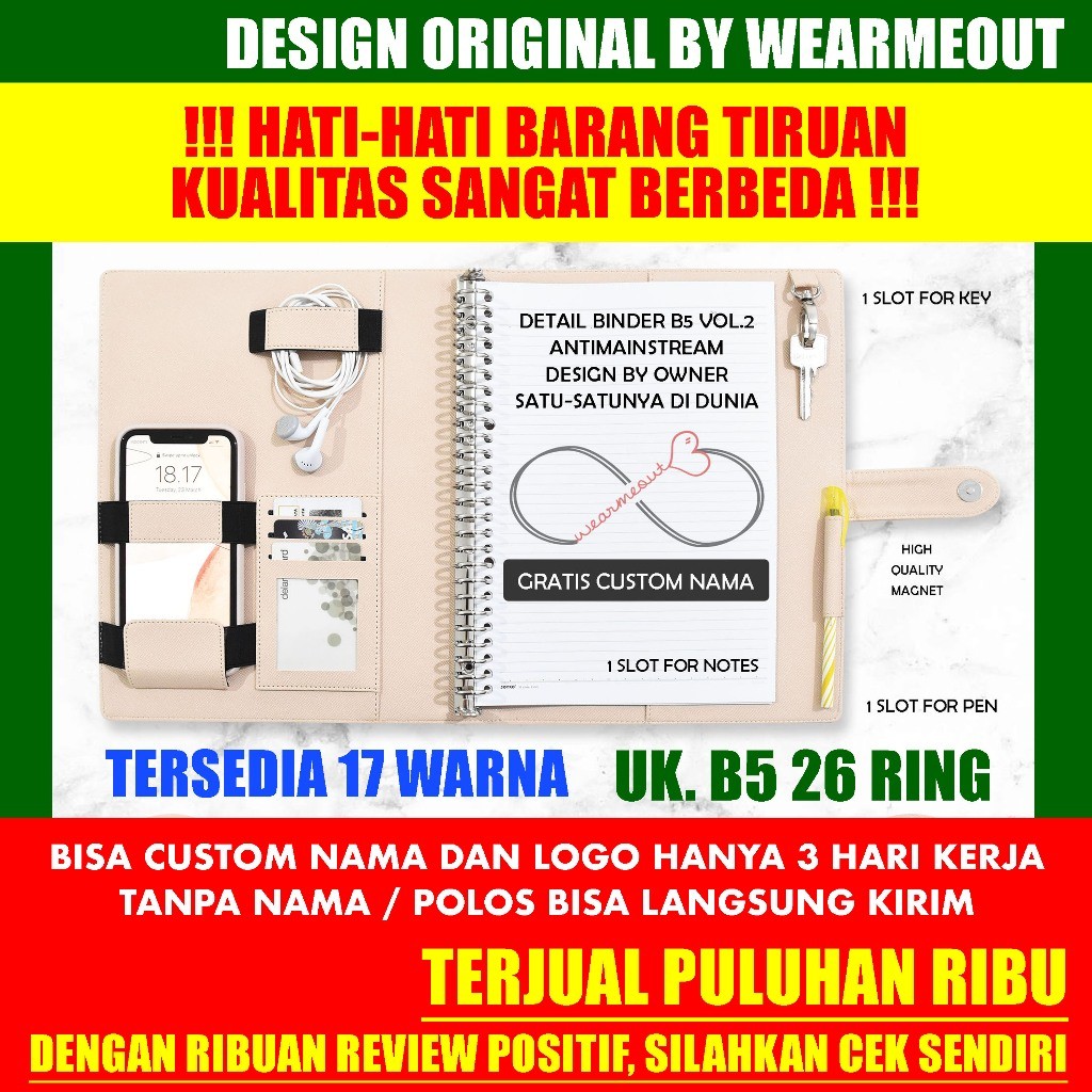 WEARMEOUT BINDER ANTIMAINSTREAM B5 GRATIS CUSTOM 8 HURUF / BINDER KULIT / BUKU BINDER / AGENDA KULIT