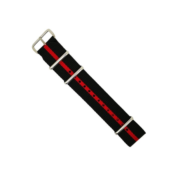 Stok Terbatas 22 Mm - Nato Strap - Silver Buckle - Black Red