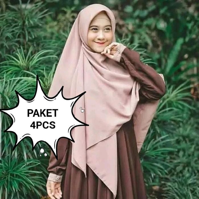 cantikk- Paket 4 pcs Jilbab segiempat wolfis 130 x 130 / Jilbab segi empat syari / Jilbab polos