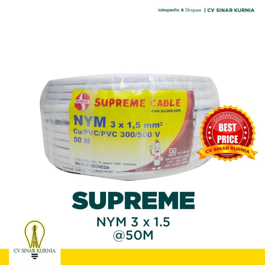 Kabel Listrik NYM 3x1,5 3x1.5 mm 50M SUPREME SUPREME Kabel NYM SNI