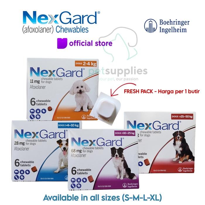 Obat Kutu Anjing NEXGARD Basmi Kutu Demodex Scabies - Varian ukuran S M L XL - Nexgard Original