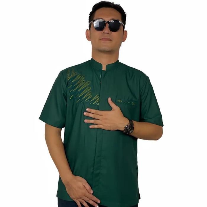 Zuhud- Baju Koko Pria Muslim Dewasa Motif Bordir Tangan Pendek AL-HAYAT Bahan kain toyobo tebal