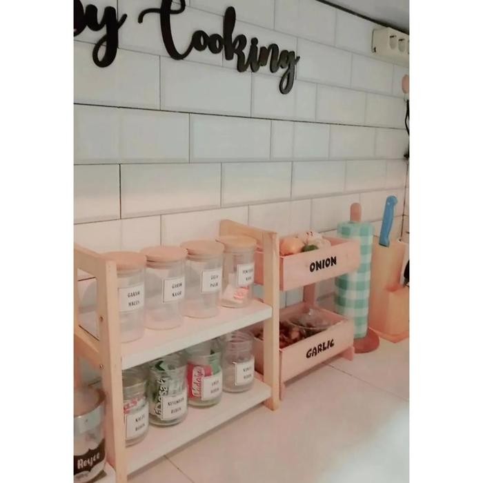 HARGA SPESIAL TERLARIS RAK BAWANG N WADAH BUMBU WADAH BAWANG RAK DAPUR KAYU KEKINIAN RAK BUMBU DAPUR