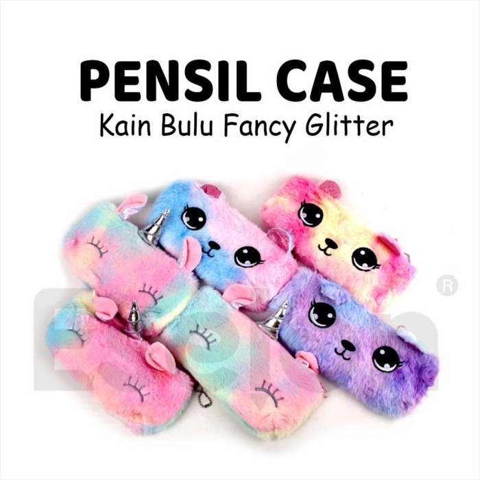 

No.OneBest- Kotak Pensil Res BULU Kuping / Kotak Pensil Bulu Wrna Rainbow