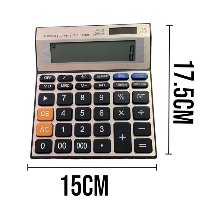 

Kalkulator Jumbo Ct-6914 14 Digit Dual Power Tenaga Surya Bonus Baterai Layar Display Besar