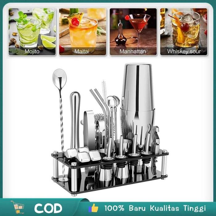 terbaru  25 in 1 paket lengkap cocktail shaker stainless set cocktail shaker cocktail shaker set