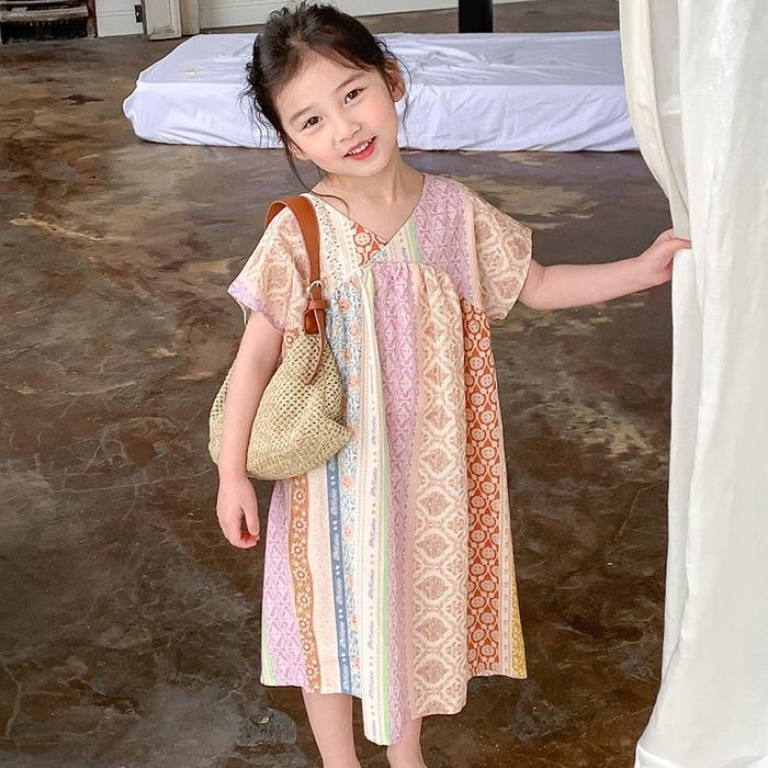 Beechic.Kids Dress Batik Anak Import Colorful - Dress Anak Perempuan Motif Batik Dress Model Gaun