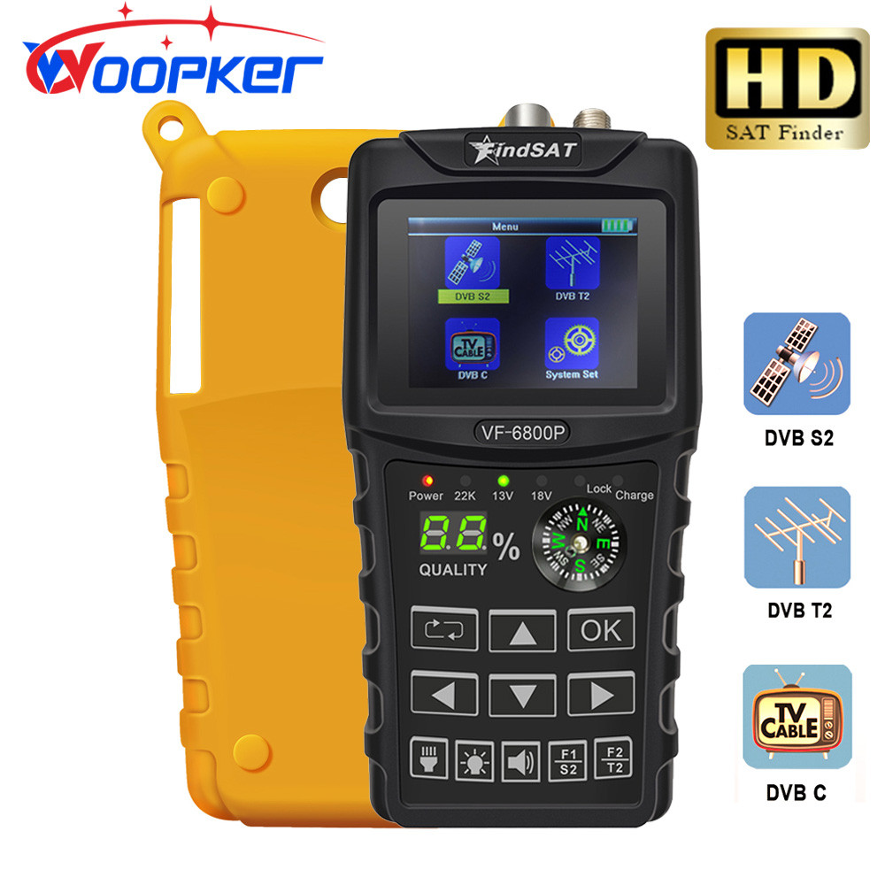 Woopker VF-6800P HD Digital Satellite Finder Combo Support DVB-T2/DVB S2/DVB C Sat Finder Meter TV R