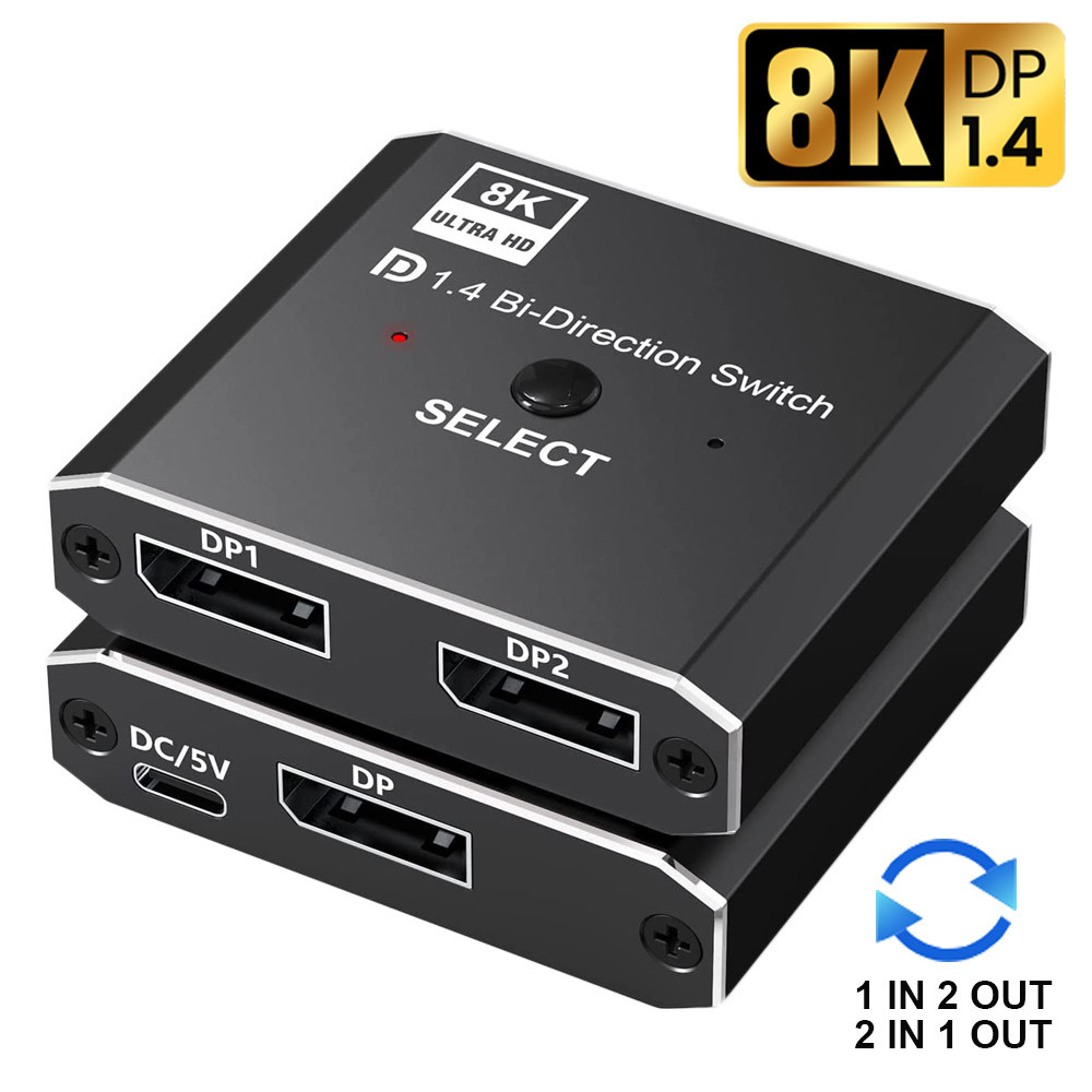 Displayport 1.4 Switch 8K Displayport Bidirectional Splitter Switcher Displayport KVM 2X1 1X2 Displa
