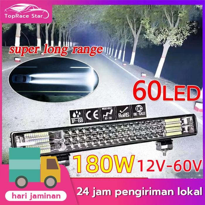 PREMIUM Monqiqi Lampu LED Bar Lampu Sorot Banjir 12-24V Lampu Kabut Kerja Offroad Truk SUV 144/180W