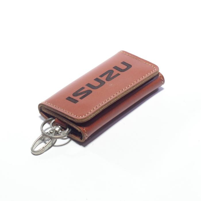 PREMIUM dompet stnk kulit lipat tiga mobil isuzu - gantungan kunci kulit tan