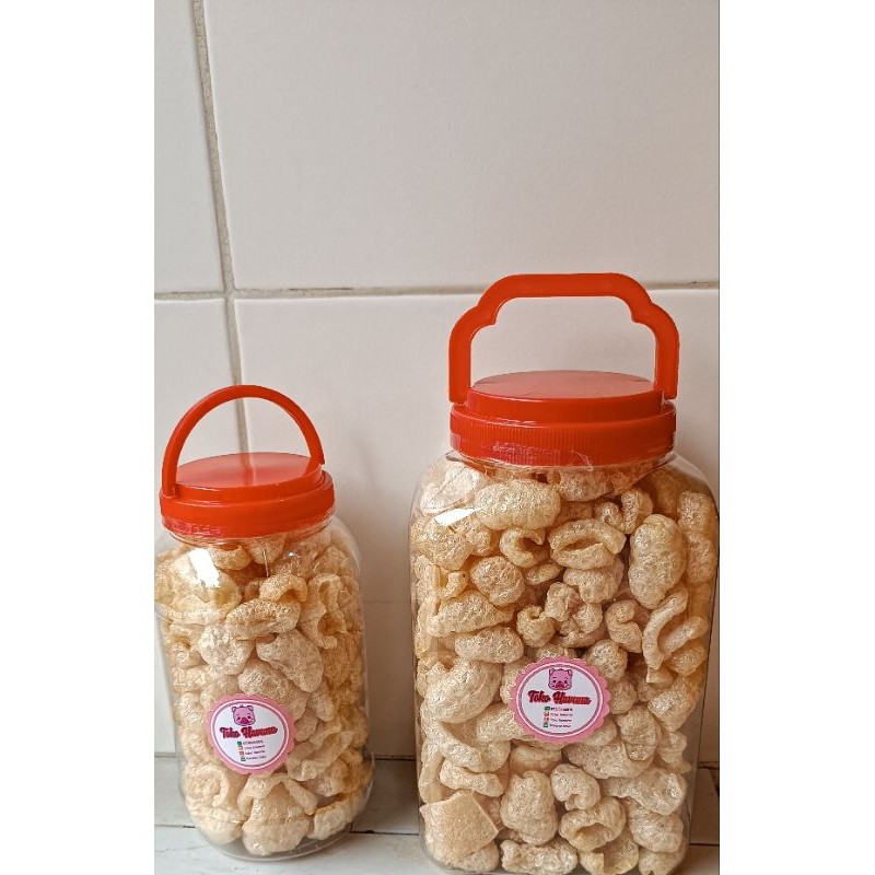 

Kerupuk Kulit Babi Kerubi Garing Gurih Renyah Kerupuk Babi Toples 4liter 380gr