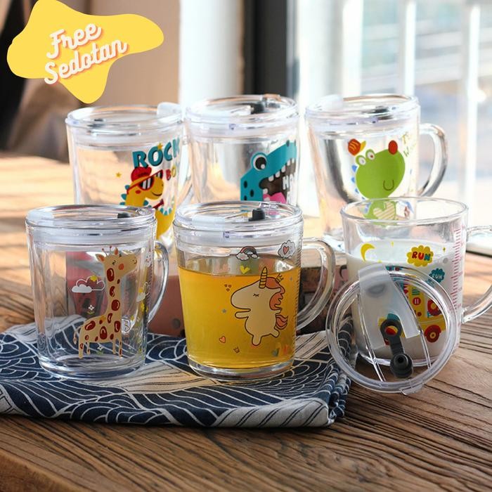 JTTOP" GELAS SUSU ANTI TUMPAH MUG ANAK GELAS MINUN KARAKTER GELAS KACA