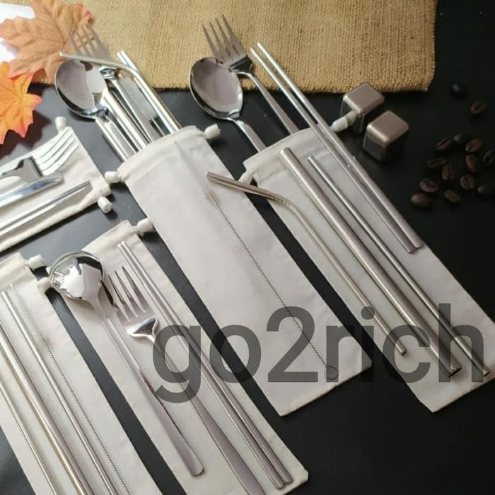 JTTOP" SENDOK SET SENDOK KOREA SET GARPU SUMPIT SEDOTAN STAINLESS SET POUCH