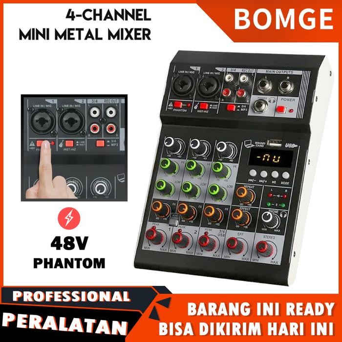 BOMGE Mixer Audio AUDIO Naik 4 Saluran Mixer Audio Mini Pengendali DJ Mixer Karaoke KTV Keluarga