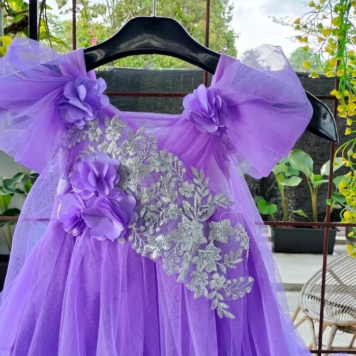 DRESS/GAUN PESTA MEGAR ANAK CANTIK DAN MEWAH UNGU MUDA SELENDANG 1TH-8TH GAUN