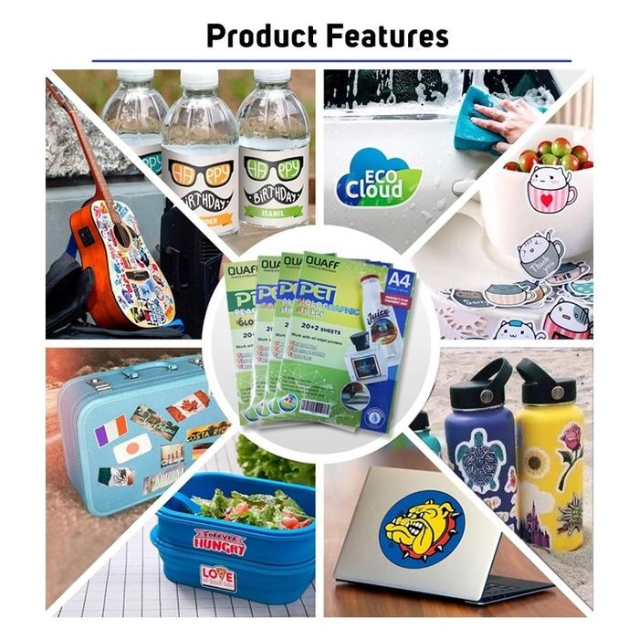 

QUAFF KERTAS STIKER VINIL INKJET ANTI AIR UKURAN A4 (WHITE GLOSSY, PEARL MATTE) 20LEMBARPACK 180GSM