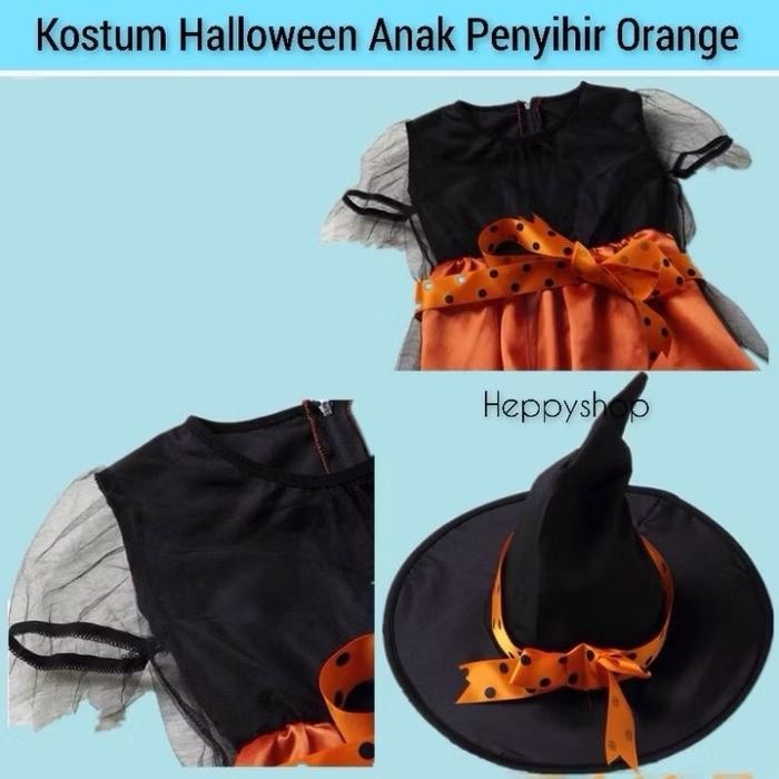 Kostum Halloween Anak Penyihir Orange Witch Cosplay Nenek Sihir