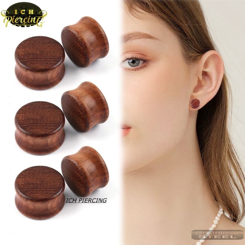 ICH piercing earplug tunnel wood kayu brown 6mm-20mm