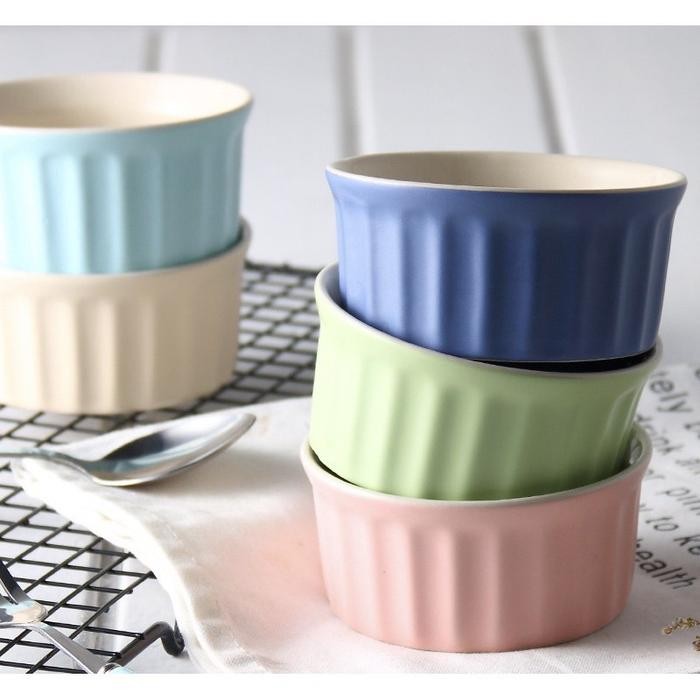 BnYkPilih- Ramekin Oven / Shouffle Baking Bowl / Mangkok Keramik Matte Salur