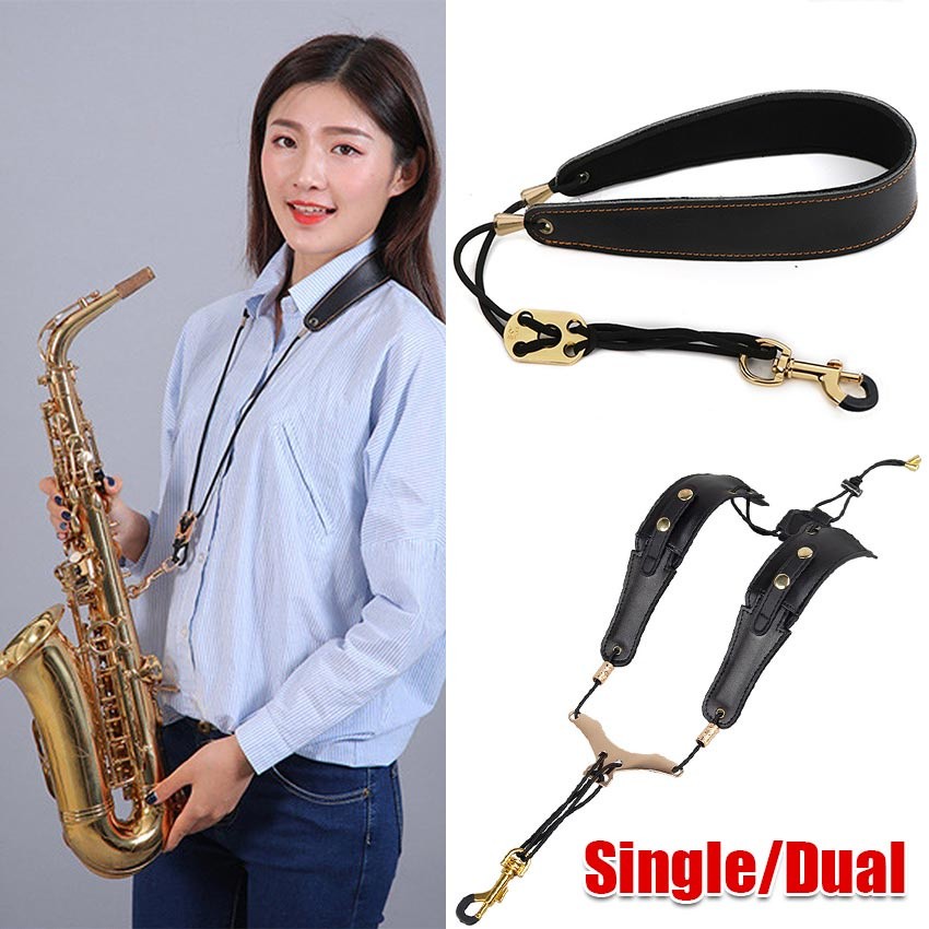 Purvisco - Adjustable Saxophone Neck Strap Dual - Kulit Import - Neck strap saxophone Soft Leather