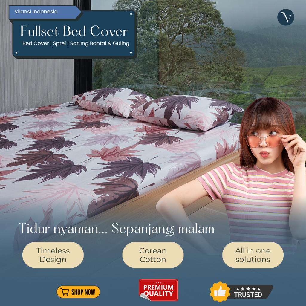 Vilansi MIDORI - Sprei & Bed Cover - Bahan Katun Korea - Motif Floral - Kamar Lebih Cerah & Fresh - 