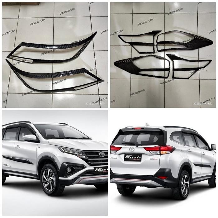 PREMIUM ALL NEW RUSH 2018 2019 / TERIOS TRD GARNISH LAMPU DEPAN BELAKANG COVER HITAM KARBON CARBON