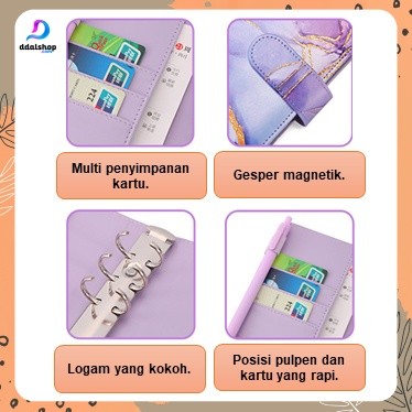 

Binder A6 Buku Agenda Notebook Motif Marmer Warna-warni Exclusive Zipper Bahan PU Leather