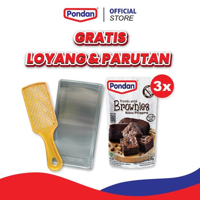 

New (GRATIS LOYANG & PARUTAN) 3pcs Pondan Brownies Kukus/Panggang 230 g Tepung Premiks