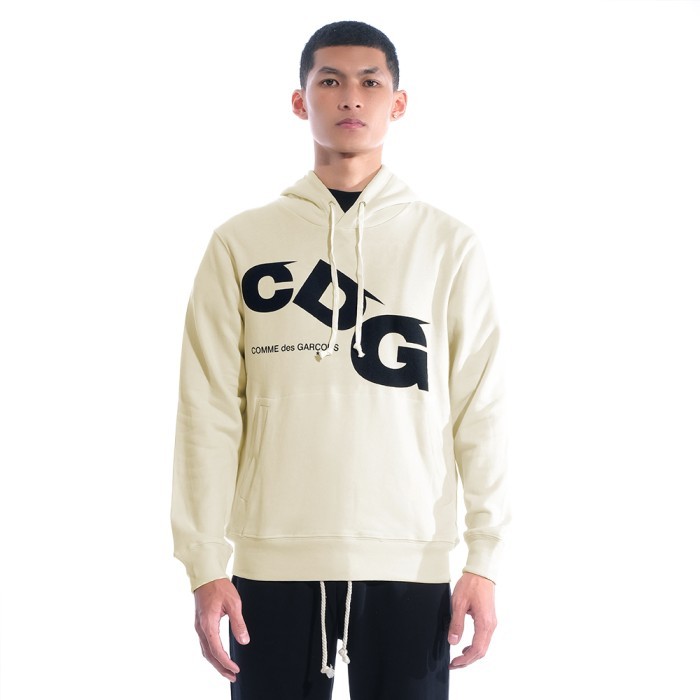 ASLI.. CDG SLANTED CDG TEXT HOODIE BLACK