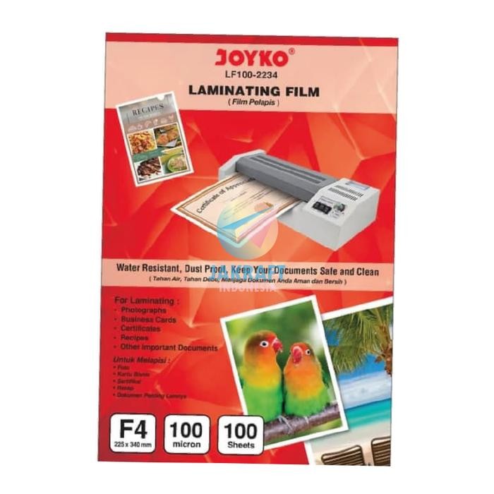 

SendToday- (100 Pcs) Plastik Laminating Glossy F4 Joyko Lf100-2234 Folio Tebal Film 100 Micron