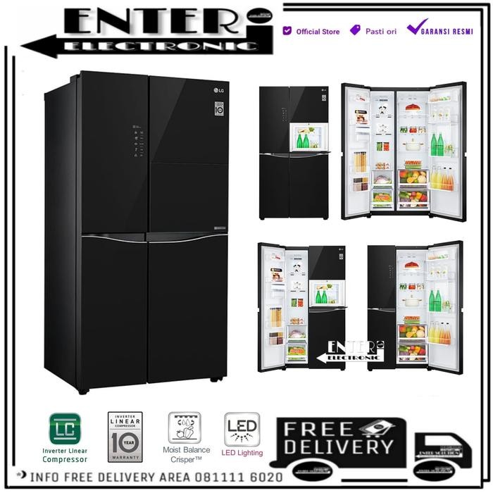 SendToday- Lg Gc C247Uguv - Kulkas Lg Side By Side Black Glass 675/618L 247Uguv