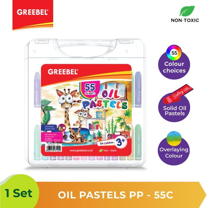

Greebel Crayon Kids 55 Colours ada Halal Edition, Water Resistant, Krayon Oil Pastel Set Anak 55