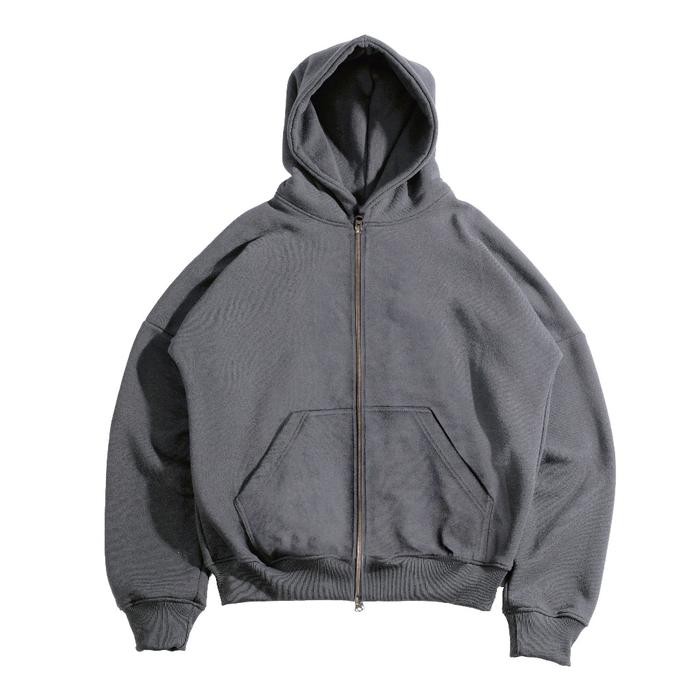 Double Zipper Boxy Hoodie Oversized Fit Fleece