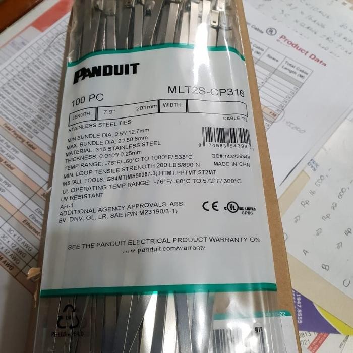 

LANGSUNG DIPROSES Panduit Stainless Steel Cable Ties MLT2S-CP316 /100 piece / 1 pack