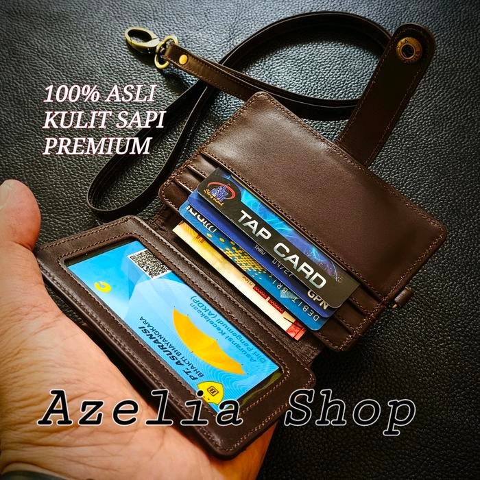 

LANGSUNG DIPROSES Original Leather-Dompet Kartu Id Card Holder/Lanyard Kulit Sapi Asli Premium-Name