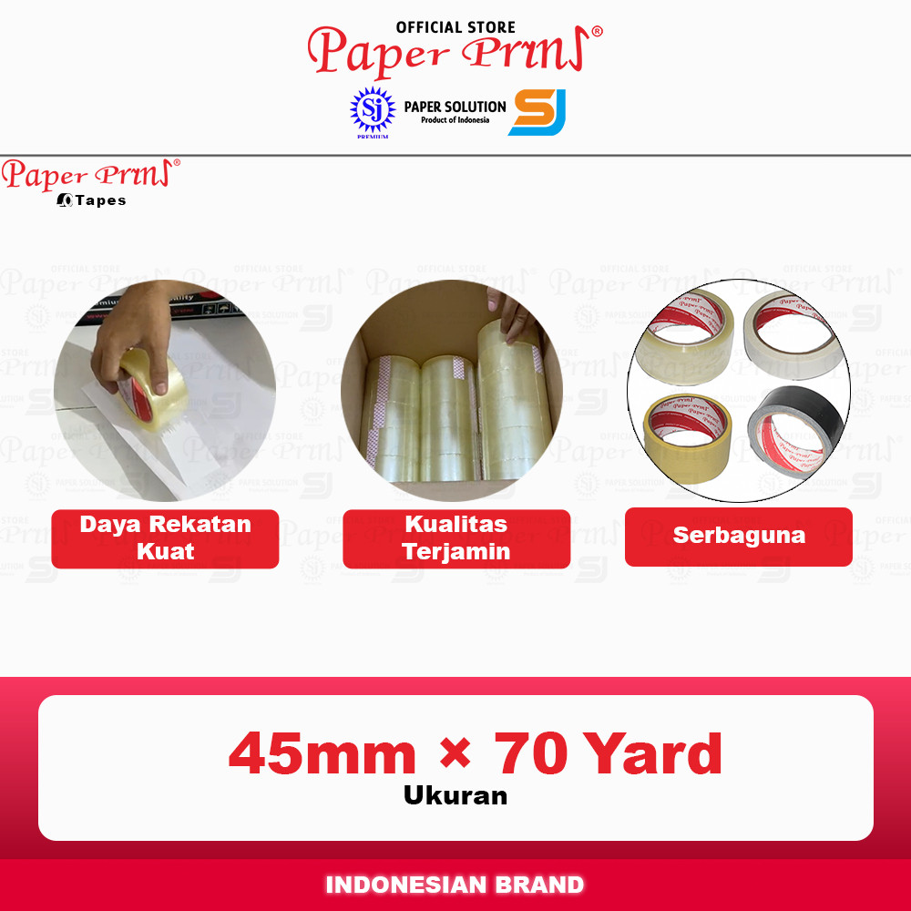 

Lakban Bening Packaging Tape Paperyns 45mm X 70 yard (@1 Box isi 72 Roll)