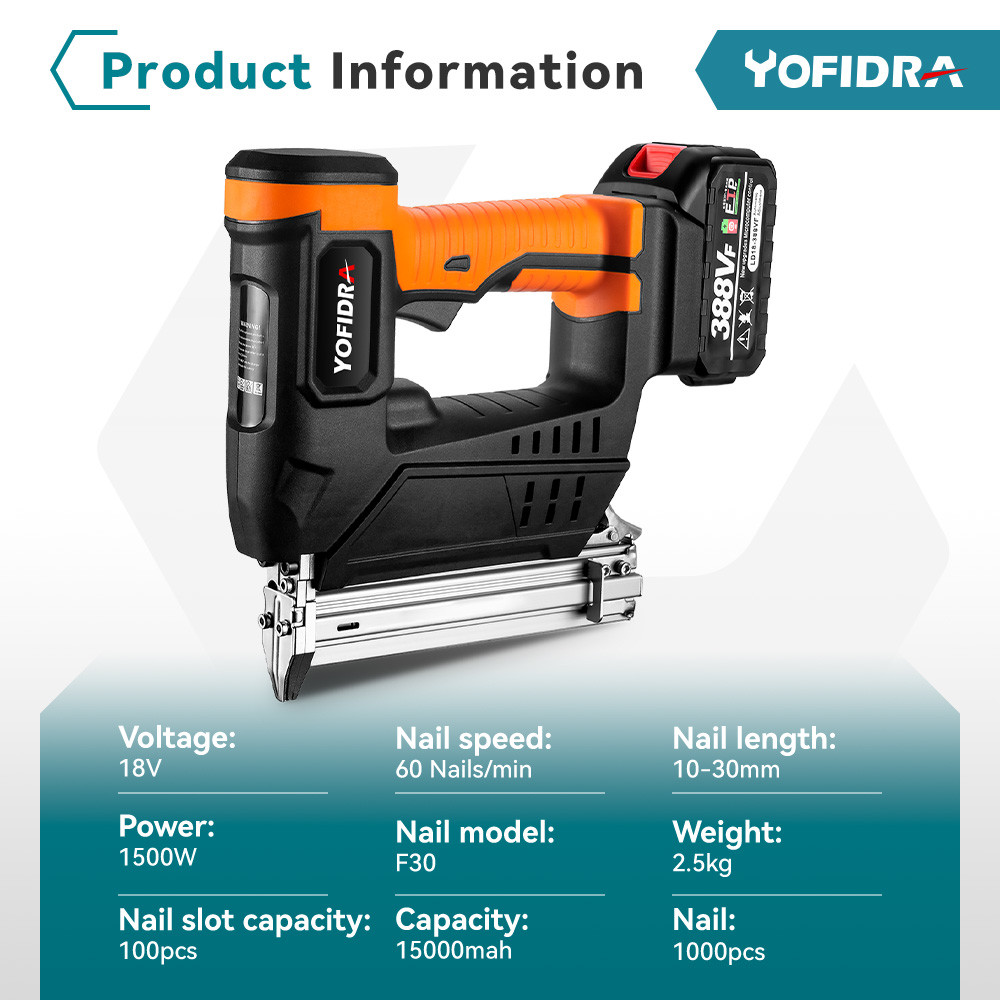 Yofidra Electric Nail Gun F30 Stapler Efficient Portable Multifunction Home Woodworking Nail Gun DIY