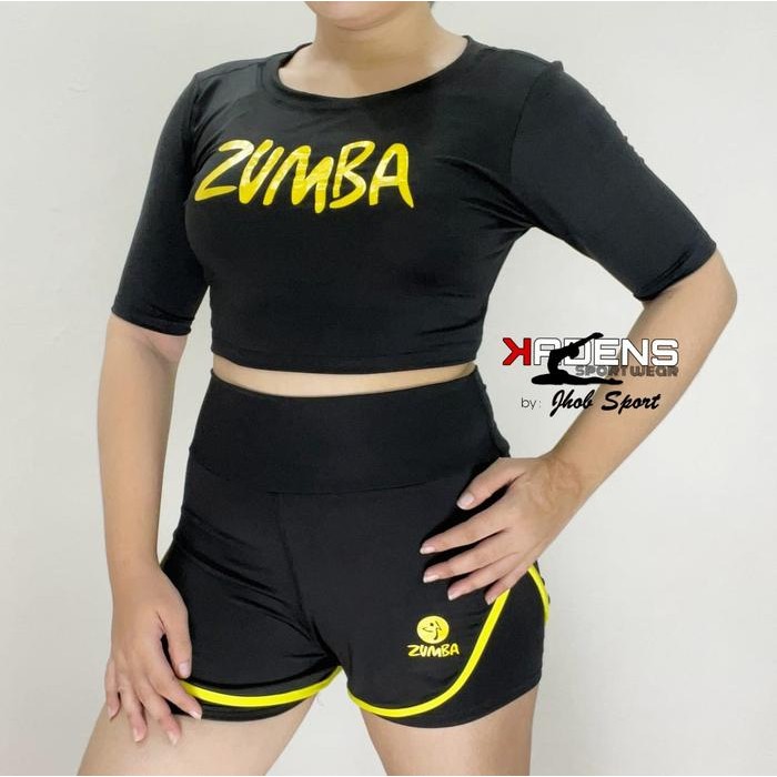 KADENS Setelan Olahraga Wanita Baju Crop Top Celana Pendek Hotpants Zumba