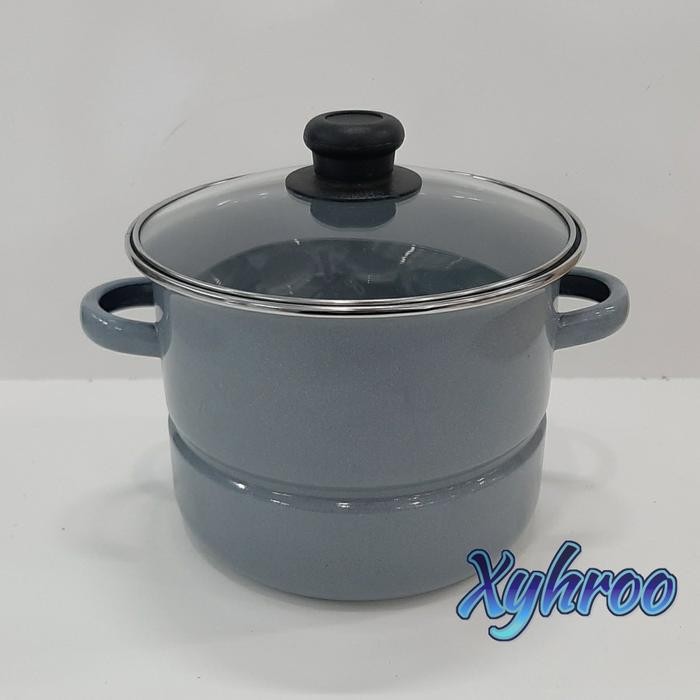 Kenanganpawon Dandang Kukusan Enamel 20Cm Tutup Bahan Kaca Gray Abu Abu