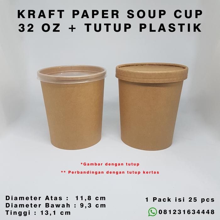 Kenanganpawon Kraft Paper Soup Cup 32 Oz + Tutup Plastik Food Grade