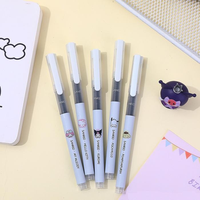 

ID PULPEN GEL 1 SET ISI 5 PCS MOTIF SANRIO PURE WHITE JAPANESE STUDENT KAWAII TINTA HITAM 0,5 MM