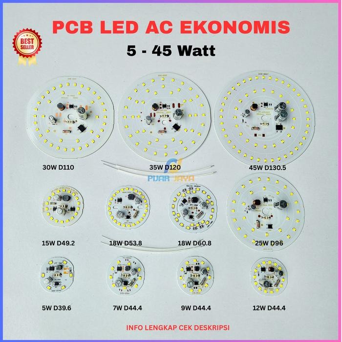 PCB LED AC Ekonomis Watt Lengkap 5 7 9 12 15 18 25 30 35 45 Watt Mesin Lampu LED AC *