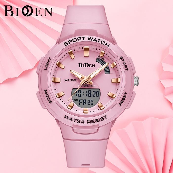 BIDEN Jam Tangan Wanita Digital & Analog Display Olahraga Silikon Jam *