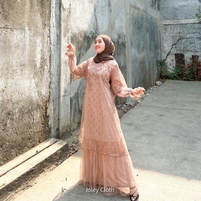 Zahra- Joley Cloth - Clarissa Dress Brucat ( Free Kerudung ) Muslimah Baju Kondangan Gamis