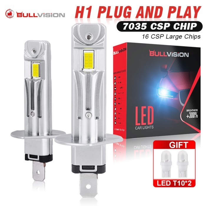 Terbaru, 2PC 30000LM H1 LED Car Headlight Bulb H1 LED Canbus 1: 1 Size Fanles Wireless Mini Size LED