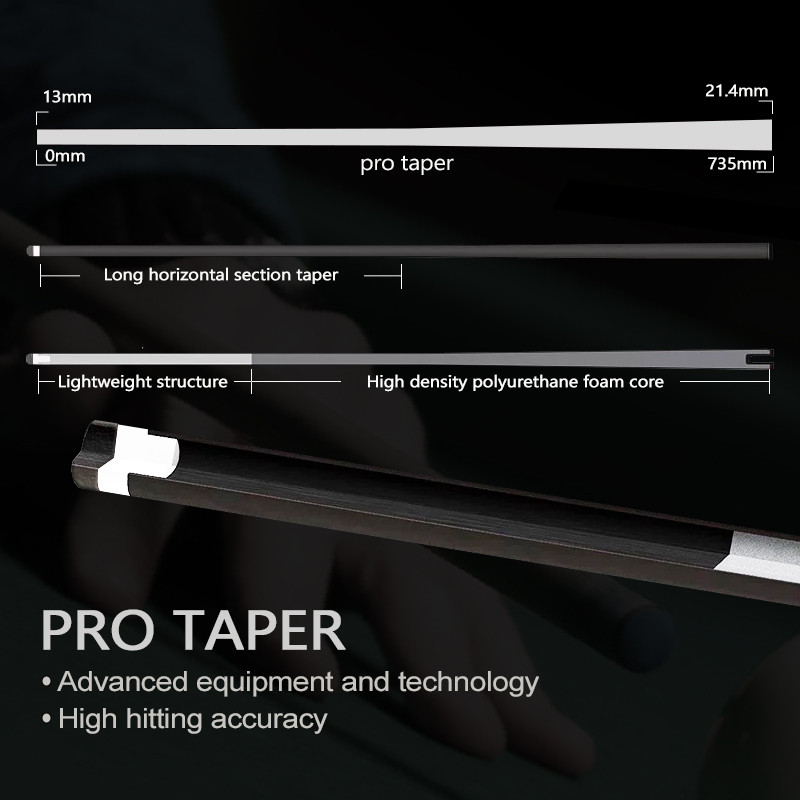 Carbon Pool Cue Billiard  Single Shaft  29"/ Uni-loc tip 13mm Black Technology Low Deflection Pro Ta