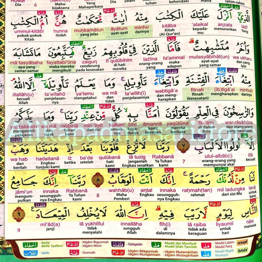 Belajar AlQuran Pemula Tajwid Arab Diatas Ayat Terjemah Latin PerKata Waqaf Ibtida Sedang A5 Mushaf